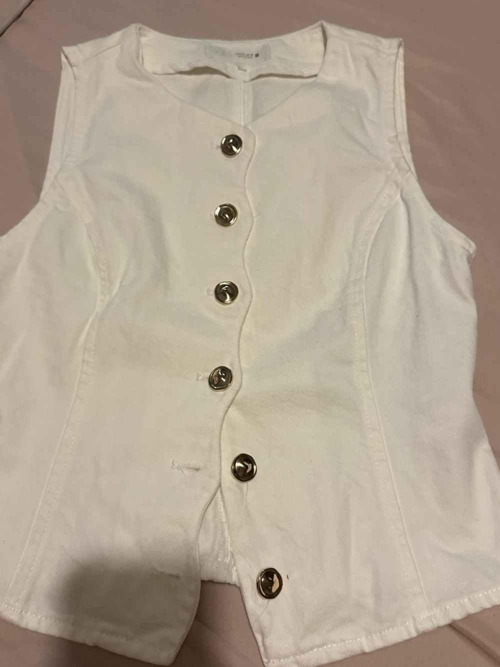 Zara white denim top with gold wavy buttons small
